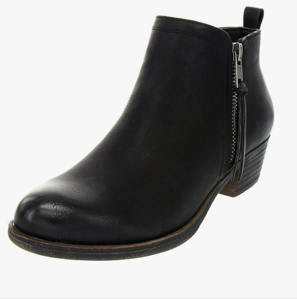 Women's Black Leather Ankle Bootie with Two Side Zip London Fog Tina